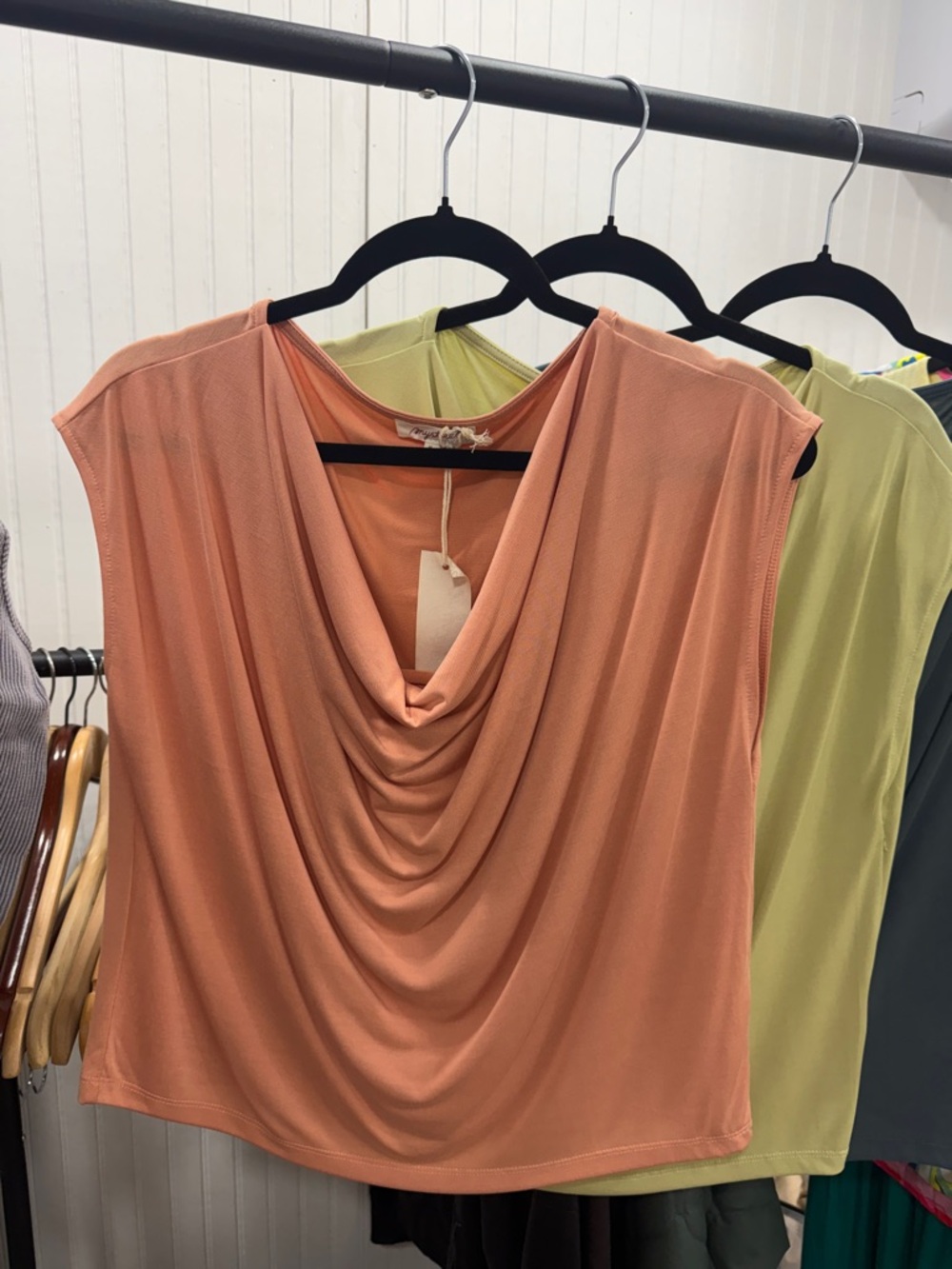 Mystree Draped Cowl Neck Camisole in Peach